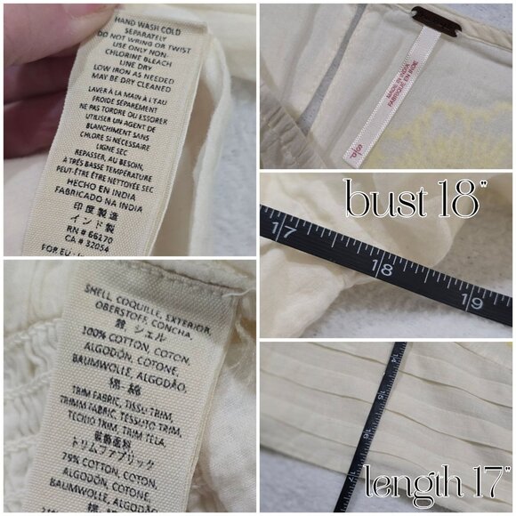 Free People My Girl Sunflower White Cotton Blouse Puff Sleeves & Back Button S - Picture 14 of 14